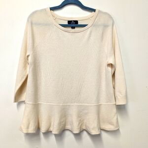LANDS End Cream Cashmere Peplum Sweater M